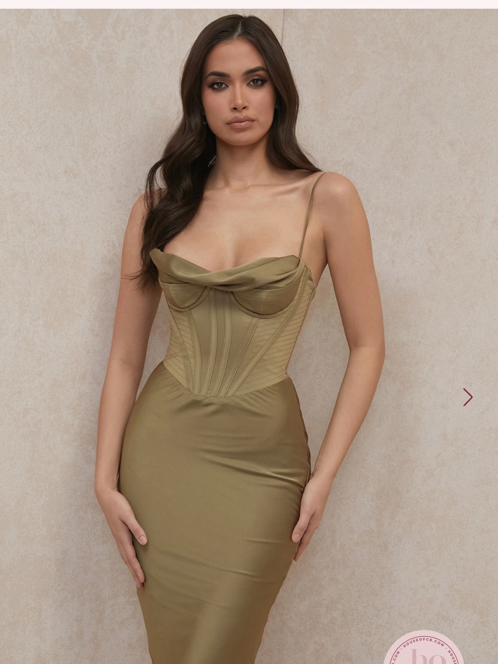 House of CB Myrna Olive Corset Slip Midi Dress